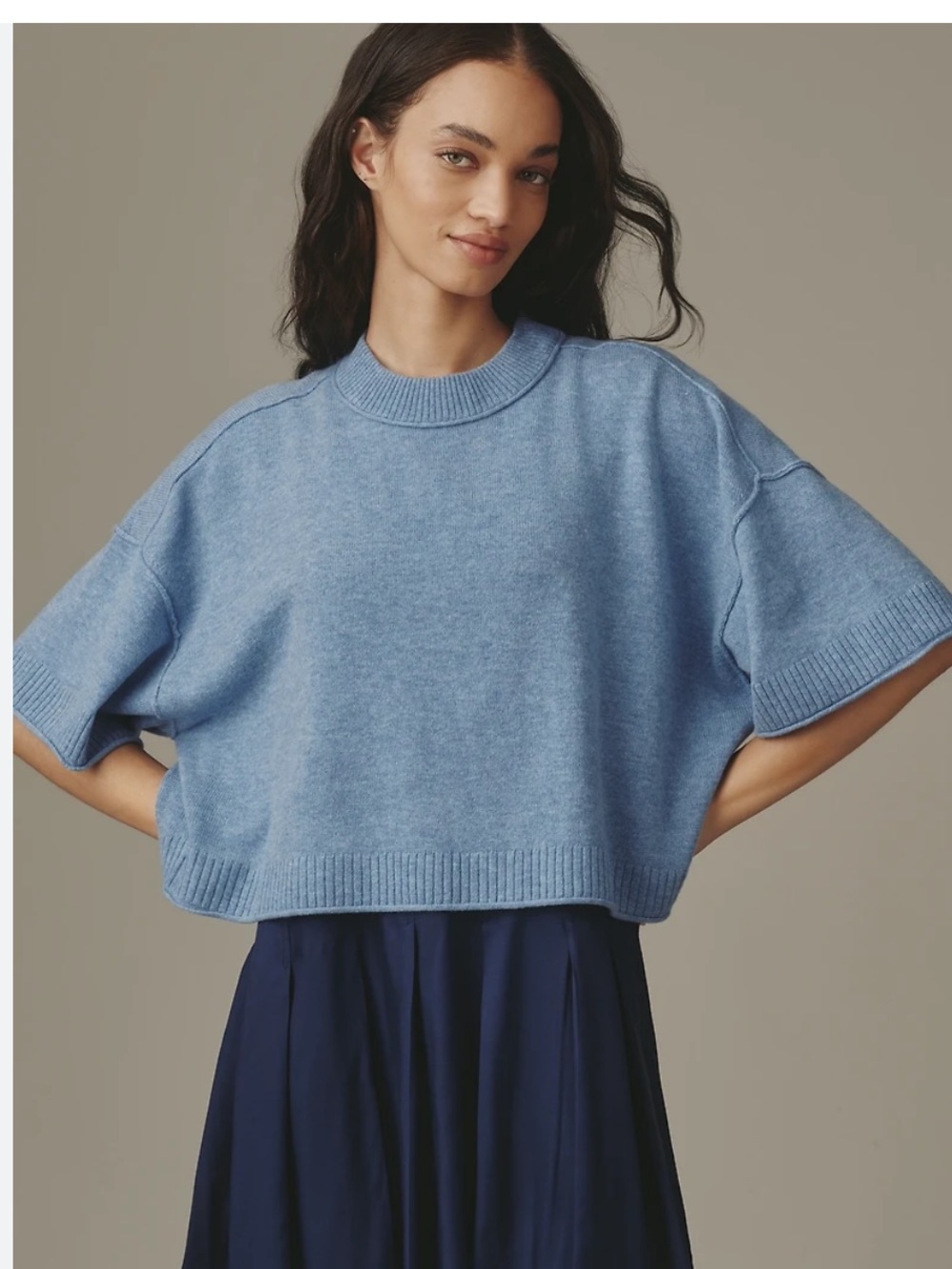 Anthropologie Goldie Cashmere Short Sleeve Sweater in Heathered Blue